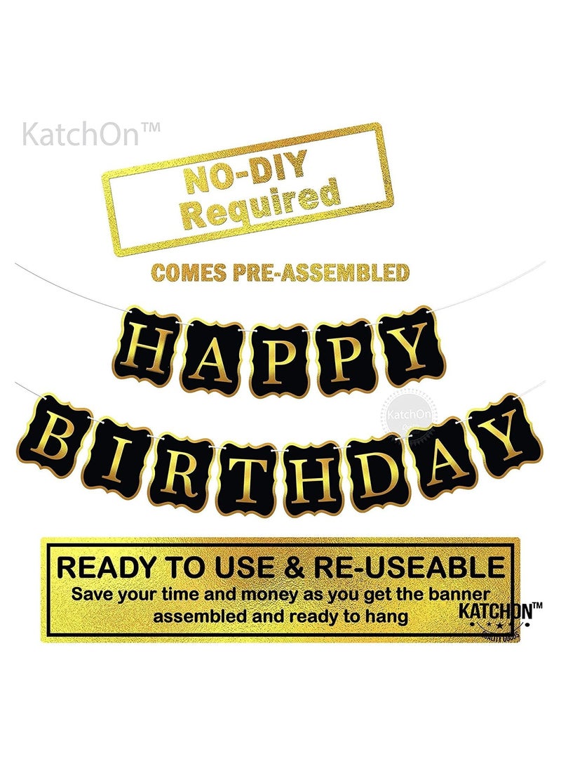 KATCHON Black and Gold Happy Birthday Banner - Large 10 Feet, No DIY | Glitter Foil Black Birthday Banner Bunting | Happy birthday banner for men and women for happy birthday decoration - Image 2